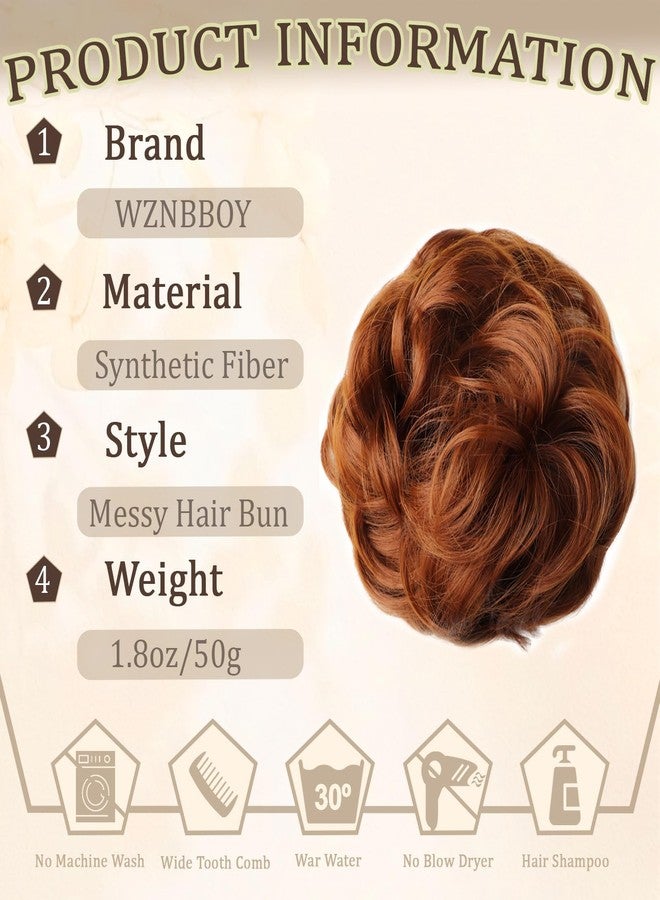 WZNBBOY Messy Bun Hair Piece Hair Bun Wavy Curly Scrunchies Chignon Ponytail Hair Extensions Fake Hair Bun Extensions Synthetic Tousled Updo Hairpieces for Women（Light Auburn） - Image 2